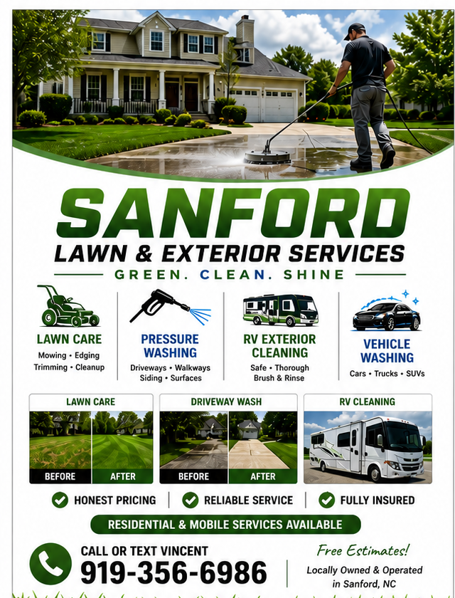 Main marketing flyer for Sanford Lawn & Exterior Services